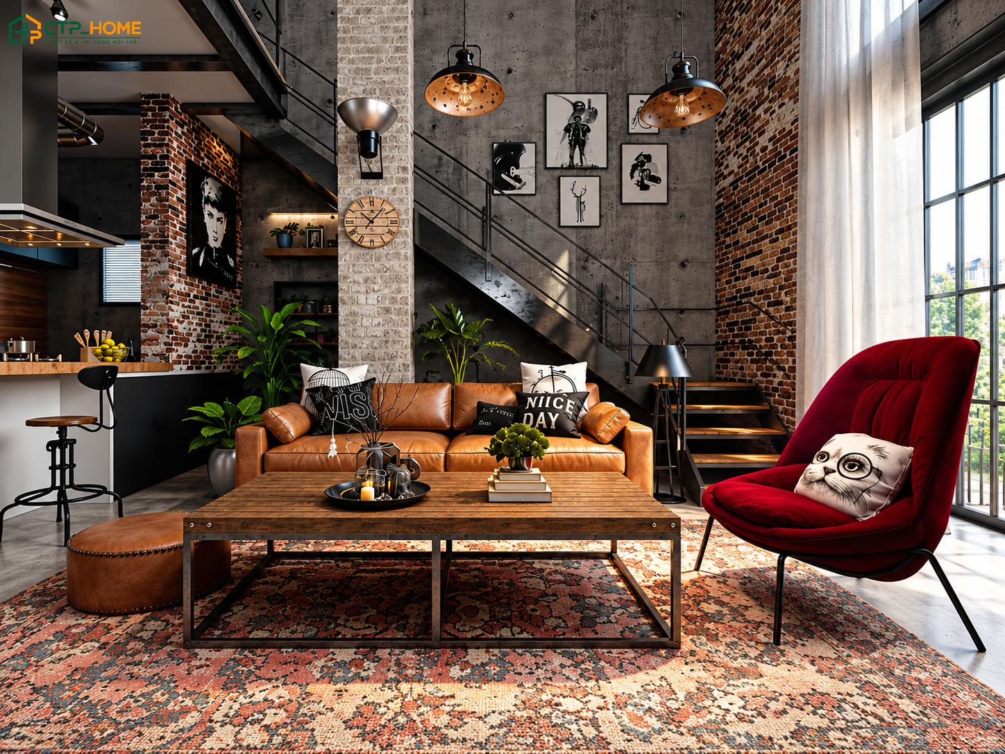 Mẫu thiết kế phòng khách 20m2 Retro gây ấn tượng bởi đồ nội thất mang nét đẹp của thập niên trước