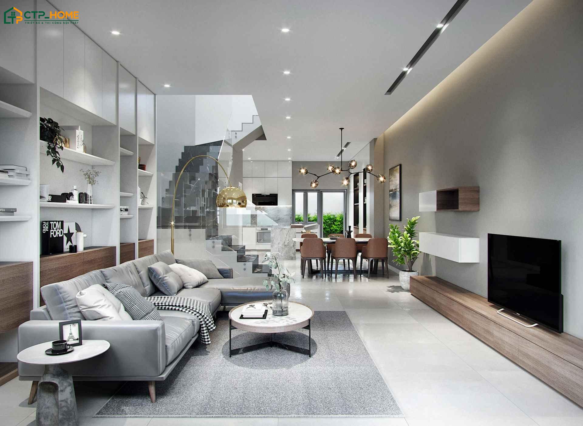 Khi thiết kế nội thất phòng khách 20m2 thì cần lựa chọn chất liệu phù hợp để đảm bảo sự hài hòa