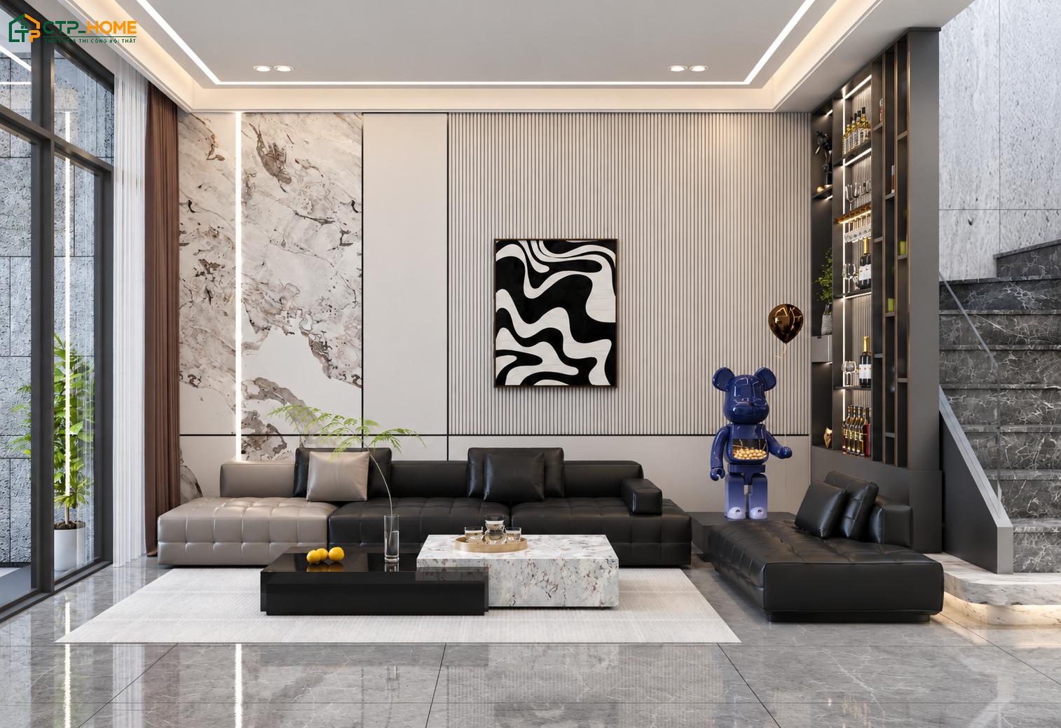 Mẫu trang trí phòng khách 20m2 hiện đại với bố cục nội thất khoa học sẽ đảm bảo sự thoải mái khi sử dụng