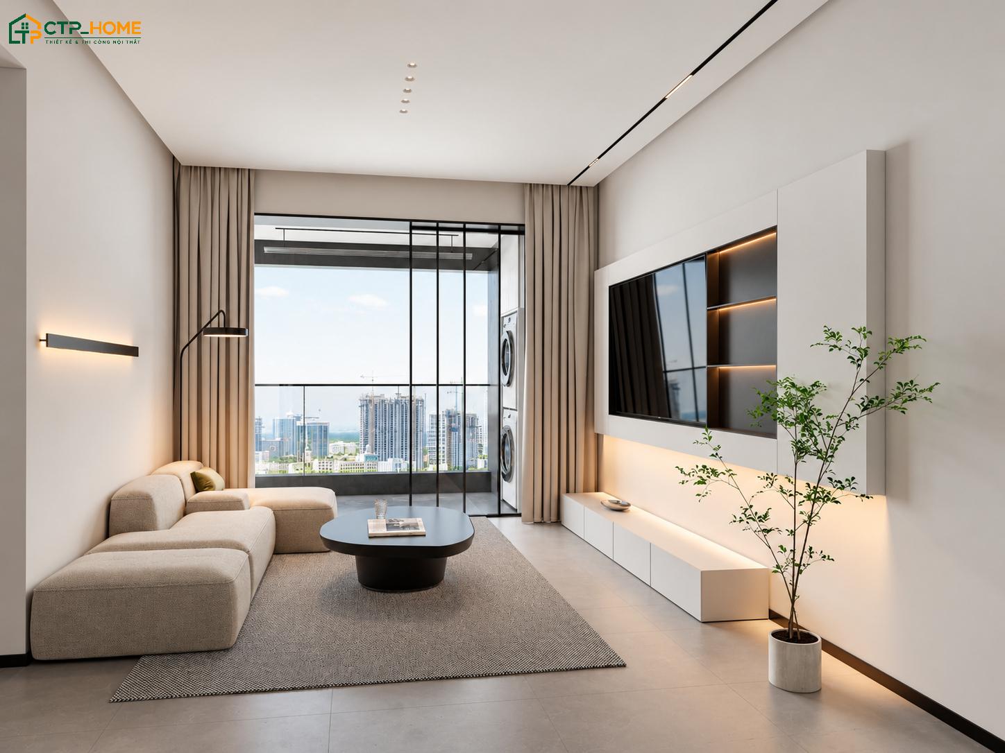 Mẫu thiết kế phòng khách 20m2 tối giản sẽ tập trung vào nội thất cơ bản để không gian luôn gọn gàng