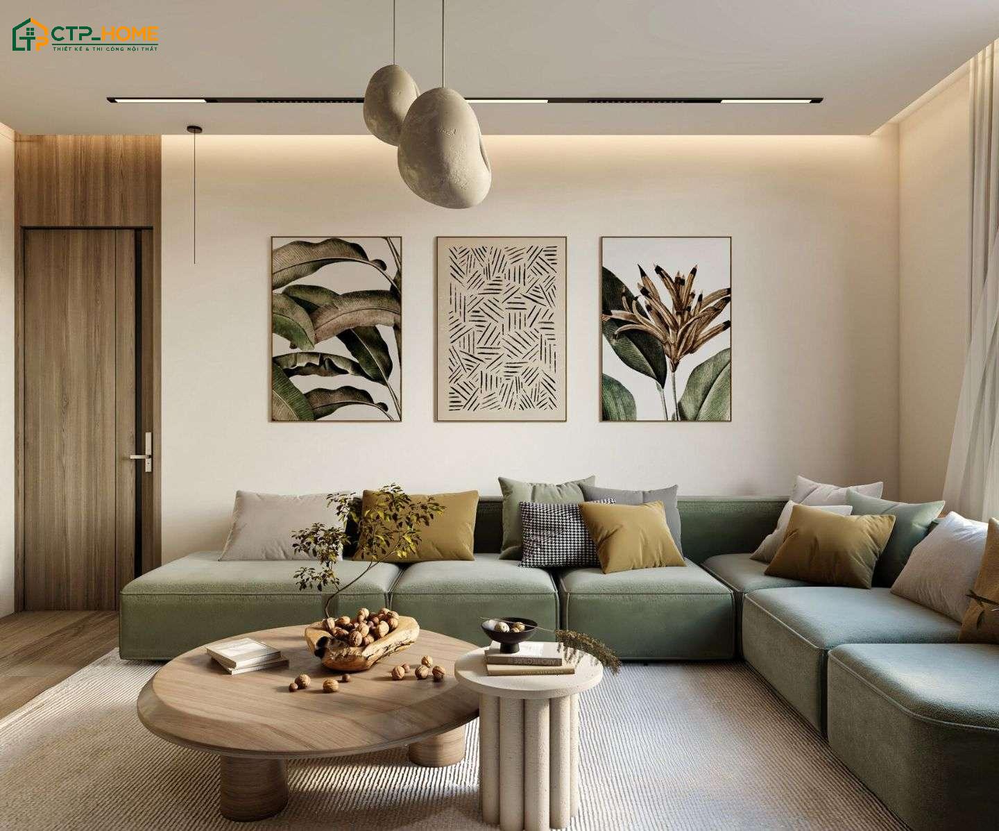 Mẫu decor phòng khách 20m2 tối giản sẽ hạn chế đồ trang trí cầu kỳ để tạo sự thuận tiện trong sinh hoạt