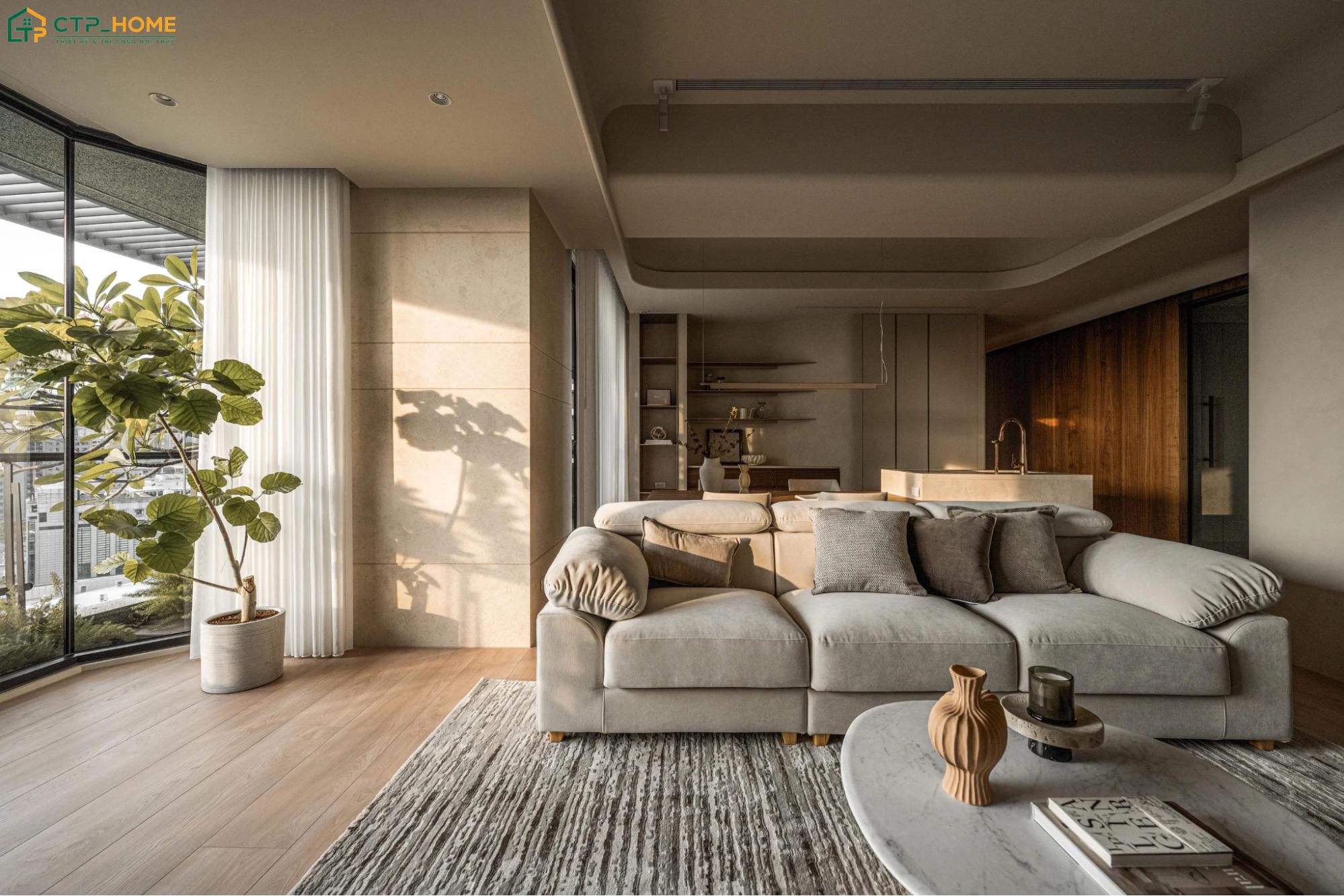 Mẫu thiết kế nội thất phòng khách 25m2 hiện đại sẽ ưu tiên nội thất đơn giản để tiết kiệm diện tích
