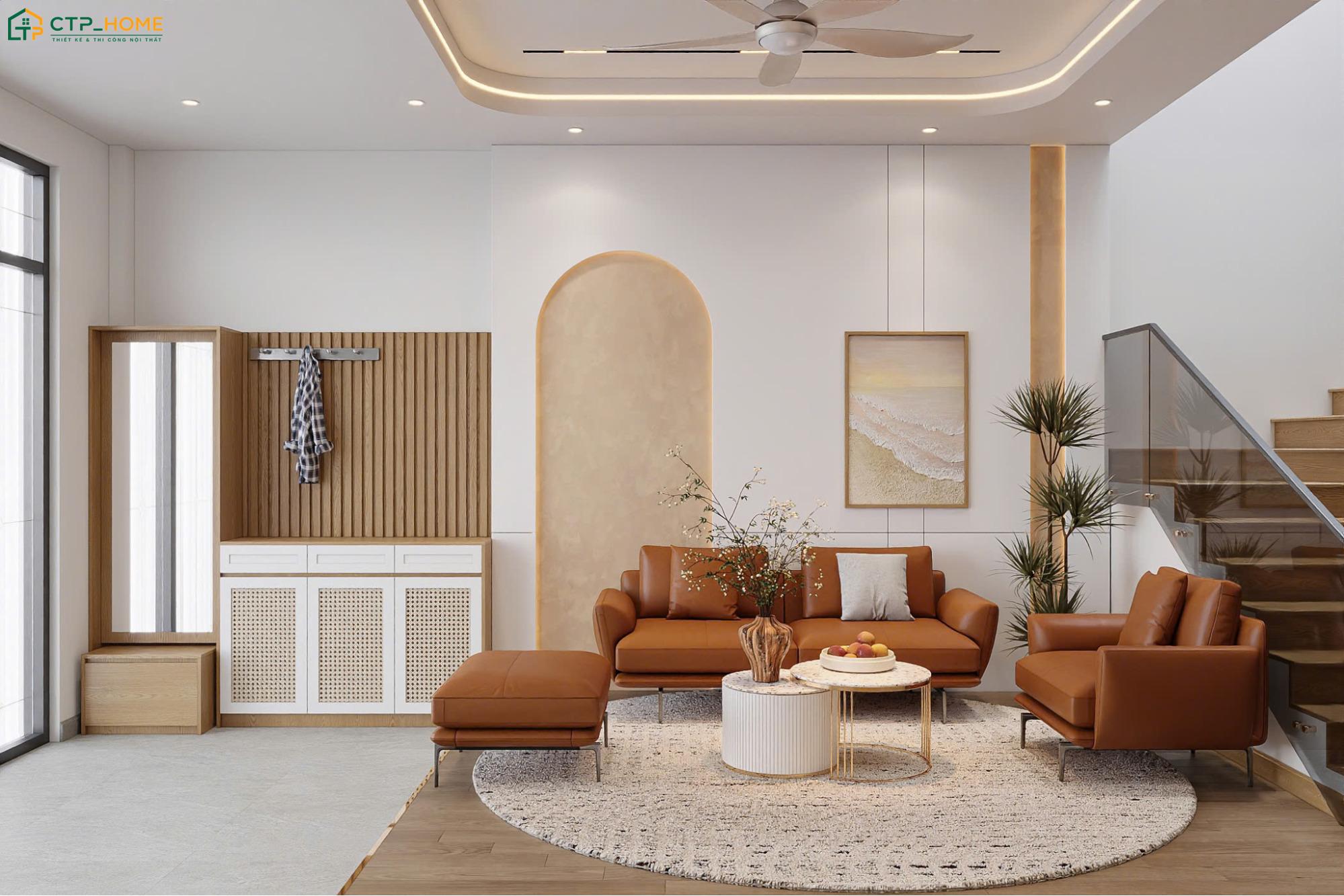 Trang trí phòng khách 25m2 thanh lịch với nội thất được bố trí vừa đủ giúp đảm bảo sự hài hòa và cân đối