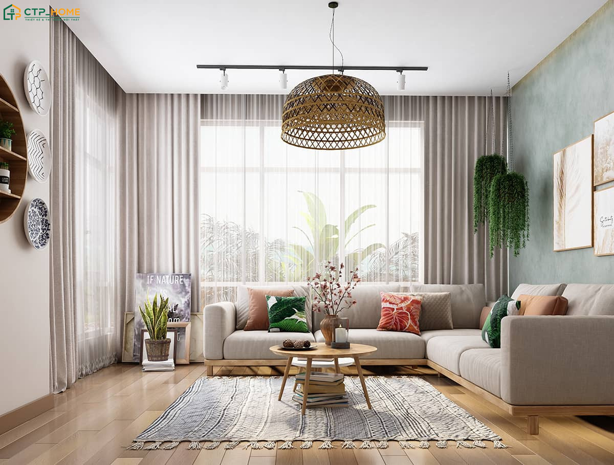 Mẫu thiết kế phòng khách 25m2 trẻ trung với cách phối màu độc đáo thể hiện cá tính riêng của gia chủ