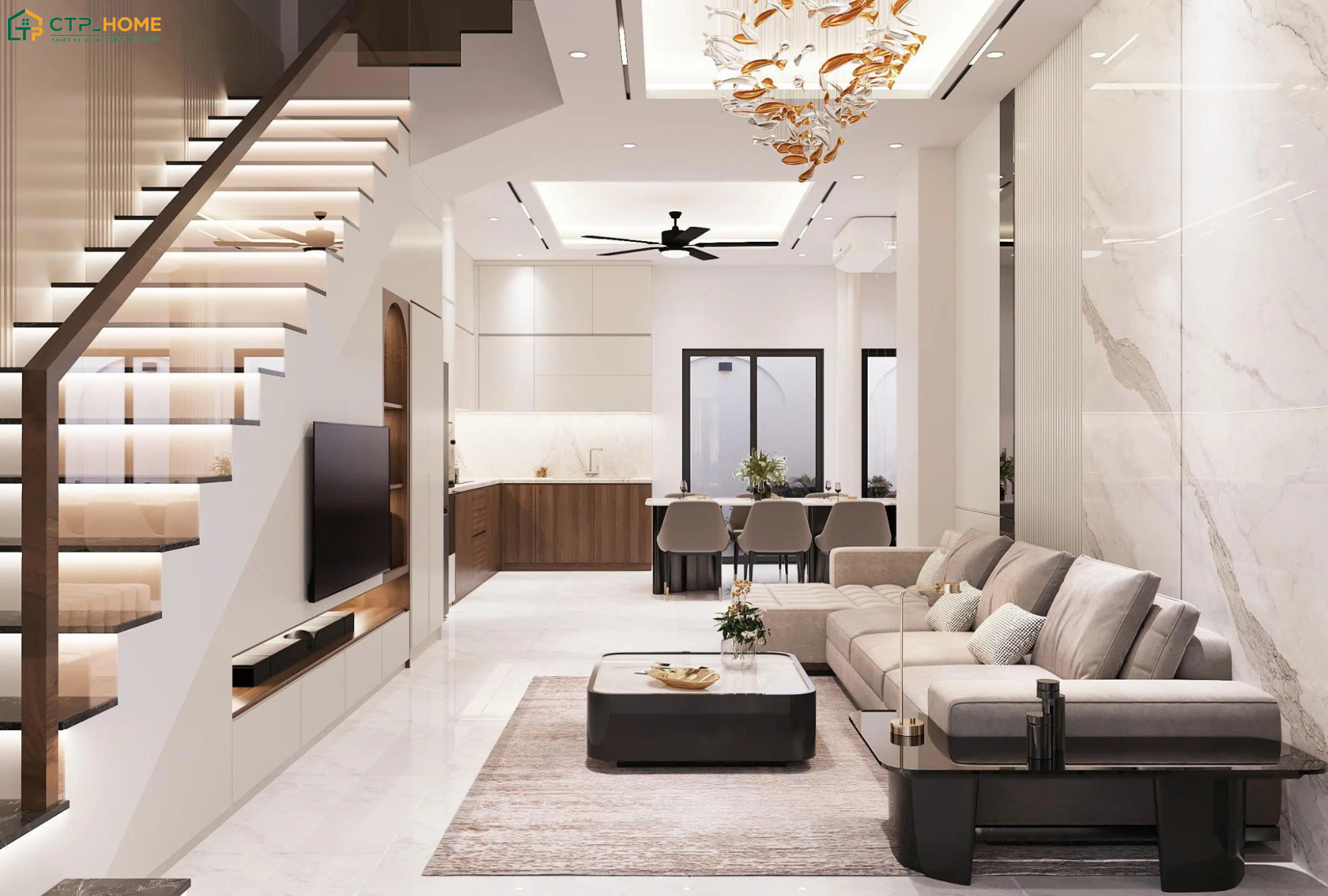 Khi thiết kế nội thất phòng khách 25m2 thì nên lựa chọn các món đồ nội thất có kích thước phù hơp
