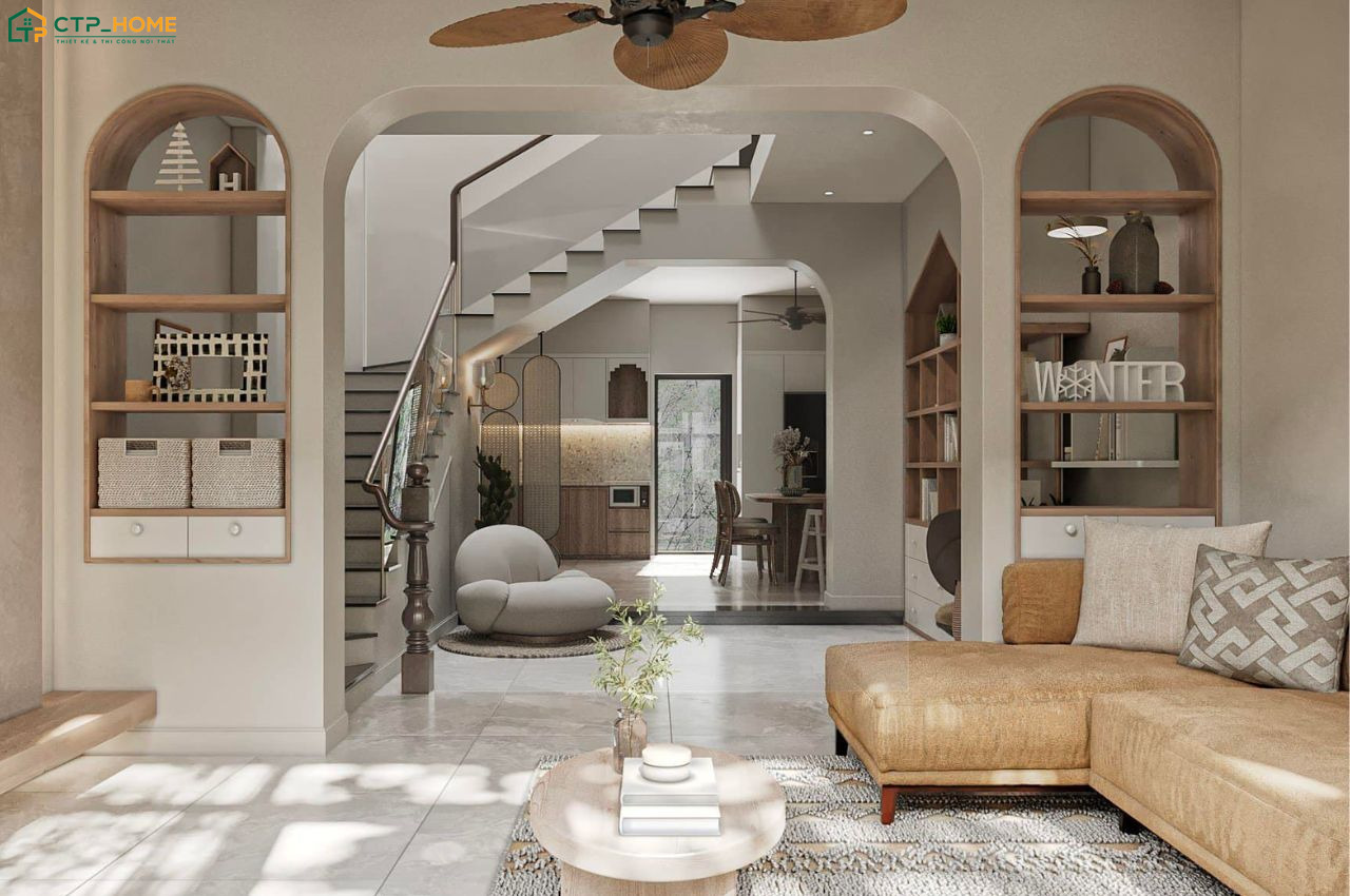 Có thể sử dụng tranh trang trí hoặc các món đồ decor nhỏ để tạo điểm nhấn cho khu vực tiếp khách