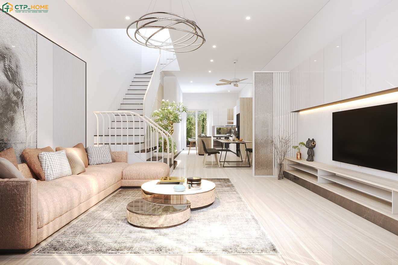 Việc bố trí thêm cây xanh trong phòng khách 25m2 sẽ tạo cảm giác gần gũi hơn với thiên nhiên
