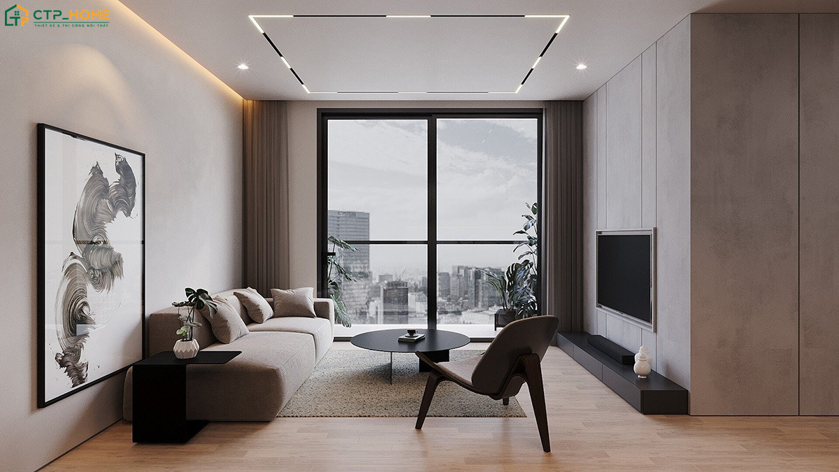 Mẫu phòng khách 25m2 tối giản sẽ bố trí ít nội thất nhưng vẫn đảm bảo tính thẩm mỹ và sự tiện nghi