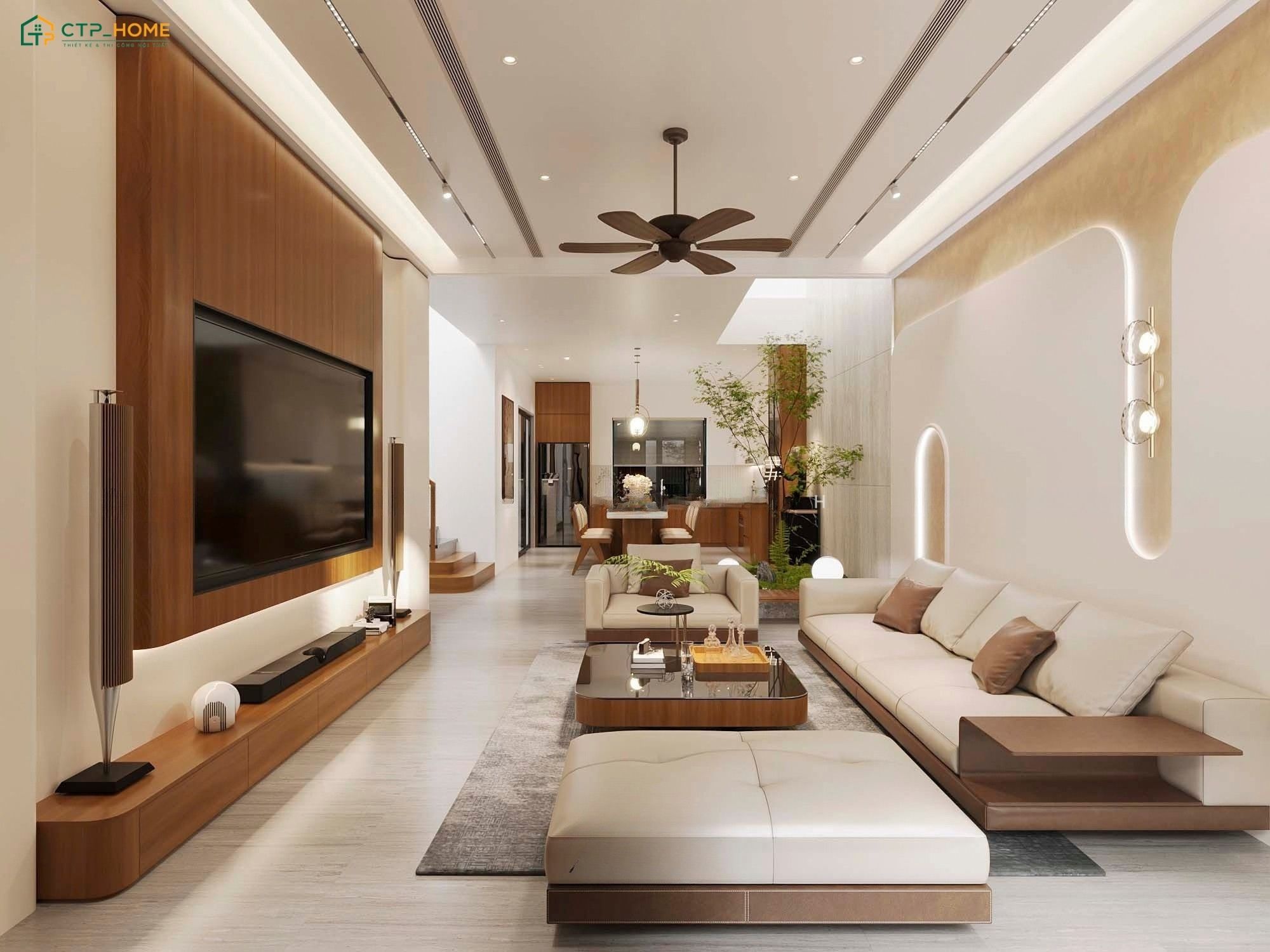 Mẫu thiết kế nội thất phòng khách 30m2 hiện đại với bố cục gọn gàng sẽ tạo sự thông thoáng cho không gian