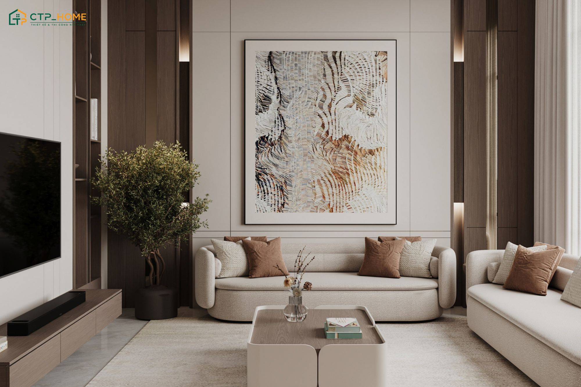 Các món đồ trang trí phòng khách 30m2 có thể được sử dụng linh hoạt nhưng cần tiết chế vừa phải