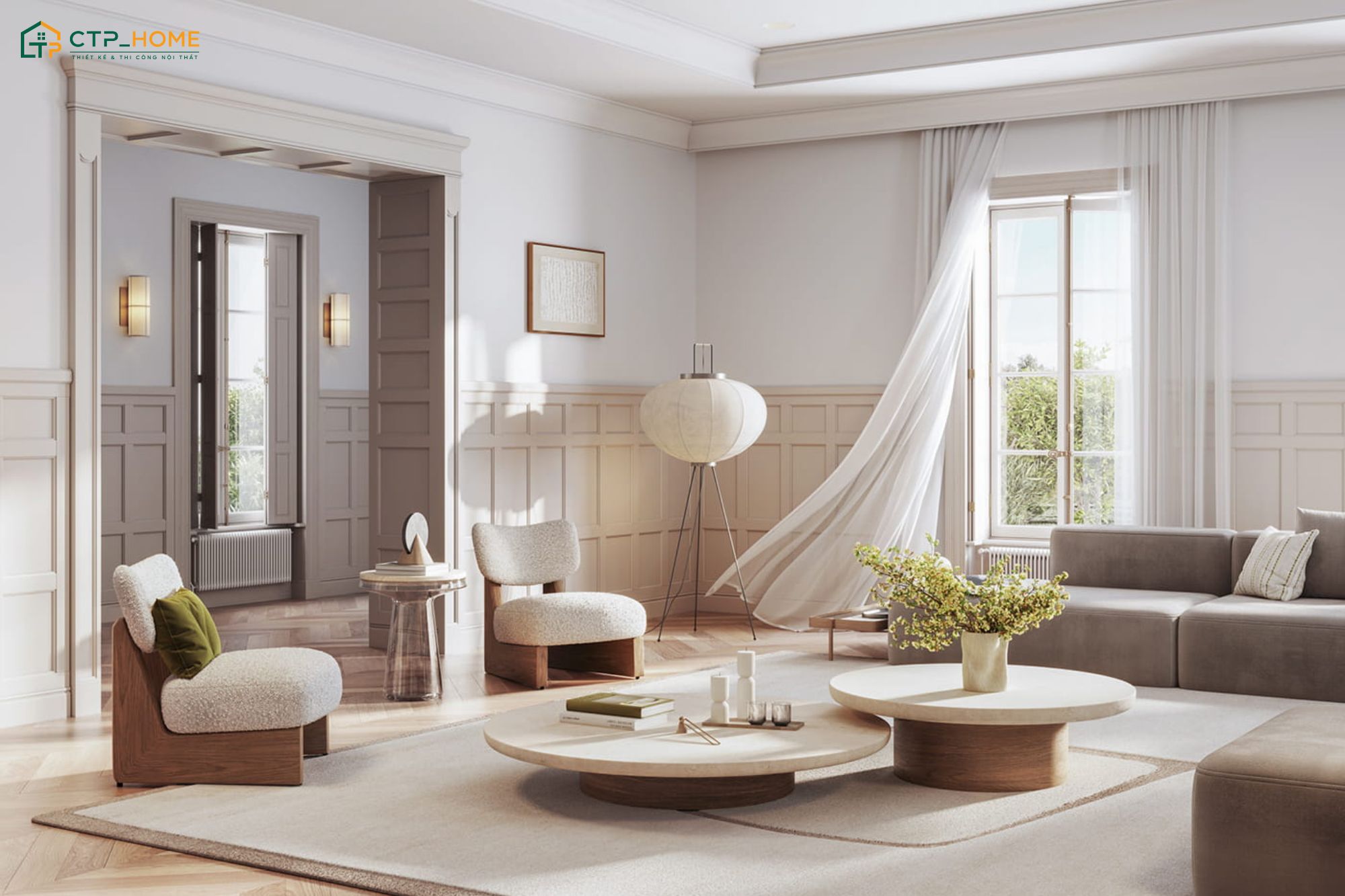 Mẫu thiết kế phòng khách 30m2 phong cách Scandinavian thường tận dụng tối đa nguồn ánh sáng tự nhiên