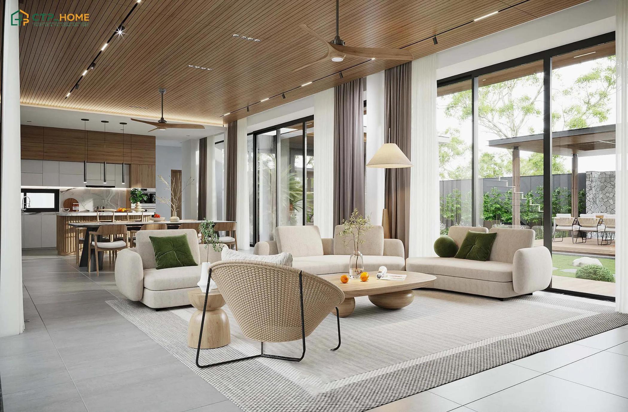 Mẫu thiết kế phòng khách 40m2 phong cách hiện đại thu hút với vẻ đẹp tiện nghi và thời thượng