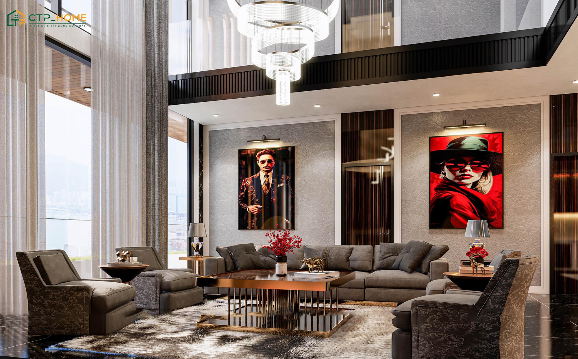 Mẫu thiết kế phòng khách 40m2 Luxury nổi bật với vẻ đẹp ấn tượng nhờ cách bố trí khoa học