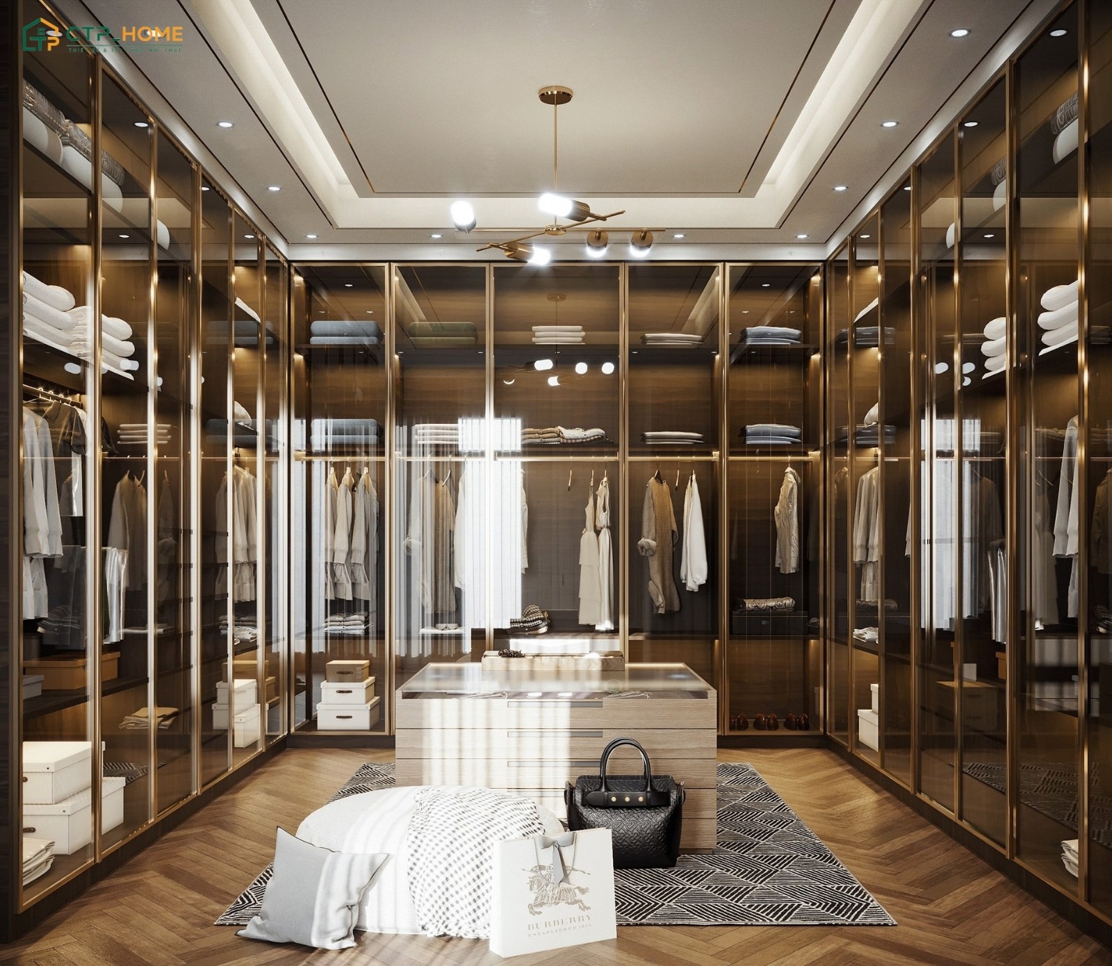 Mẫu thiết kế phòng thay đồ đẹp với hệ tủ quần áo cửa trượt giúp tối ưu diện tích và giữ lối đi thông thoáng