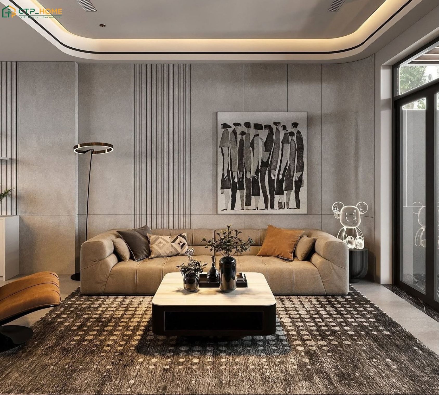 Thiết kế nội thất phòng khách nhỏ 15m2 với sofa dáng thẳng giúp tạo lối đi thông thoáng