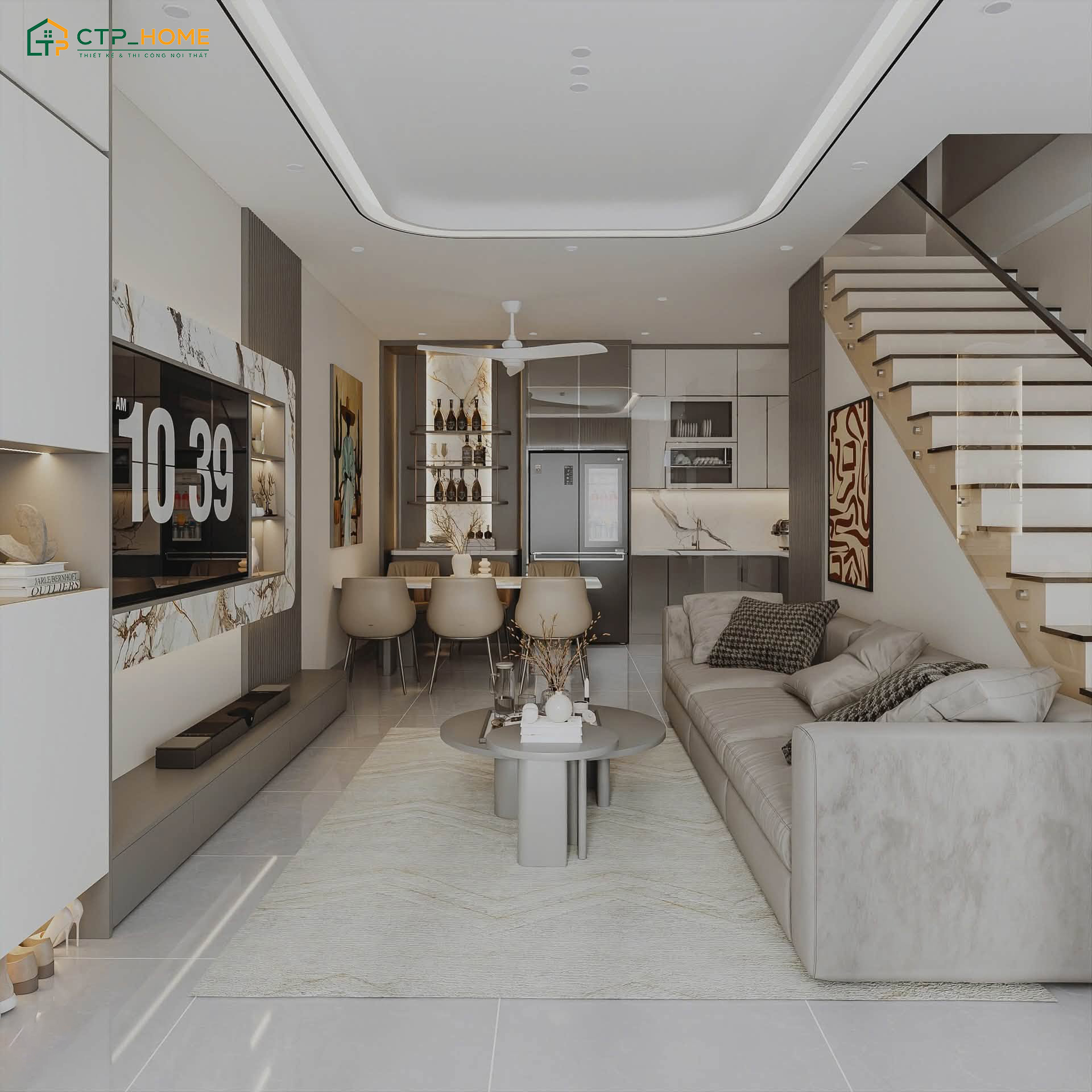 Thiết kế phòng khách 15m2 tối giản sẽ tạo cảm giác thông thoáng nhưng vẫn rất tiện nghi