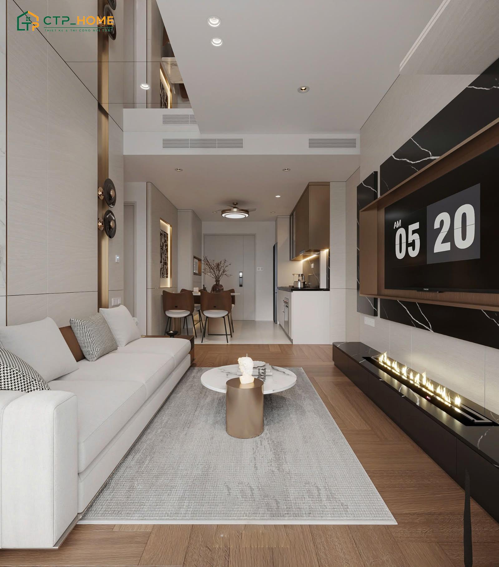 Mẫu thiết kế nội thất phòng khách 15m2 phong cách hiện đại được yêu thích nhờ vẻ đẹp trẻ trung